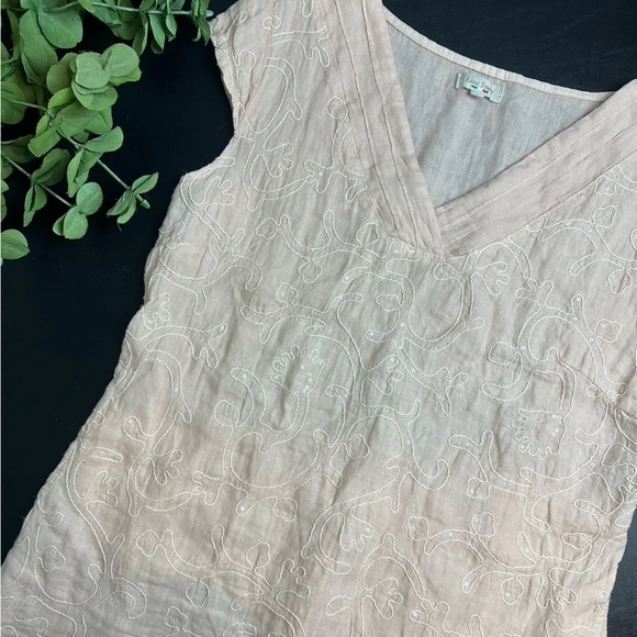 Lina Tomei Dresses & Skirts - Lina Tomei 100% Linen Shift Dress Peach Pink Embroidered Pockets Italy Size XL